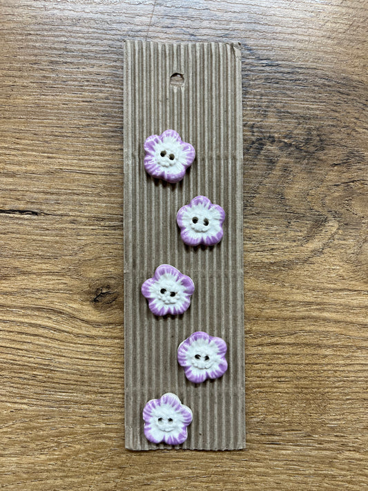 Hand Made Buttons - Cream and Pink Flowers