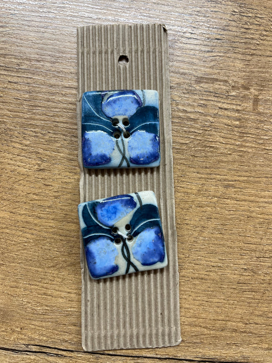 Hand Made Buttons - Blue Square Buttons