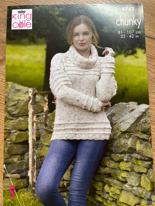 Ladies Round Neck Jumper and Cardigan - King Cole Chunky