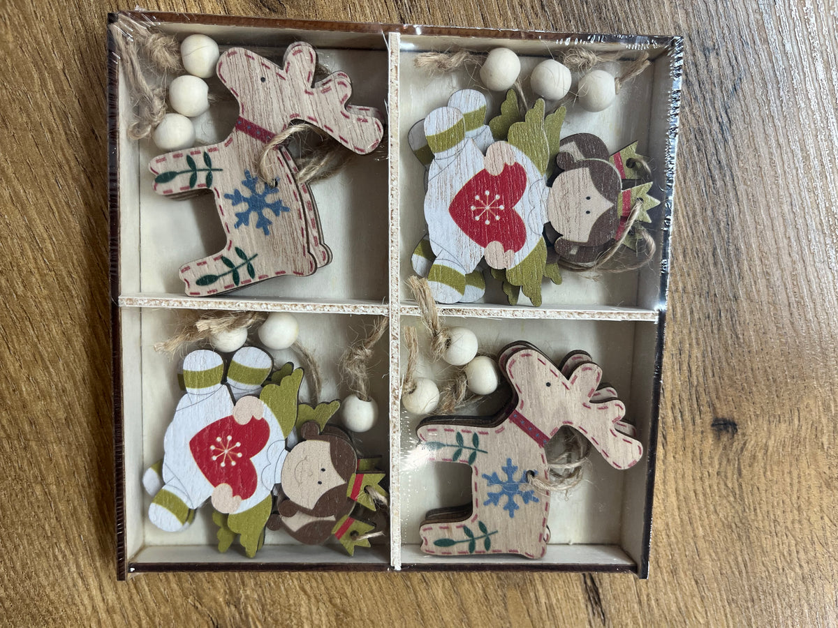 Christmas Wooden  Hanging Decorations - set of 12