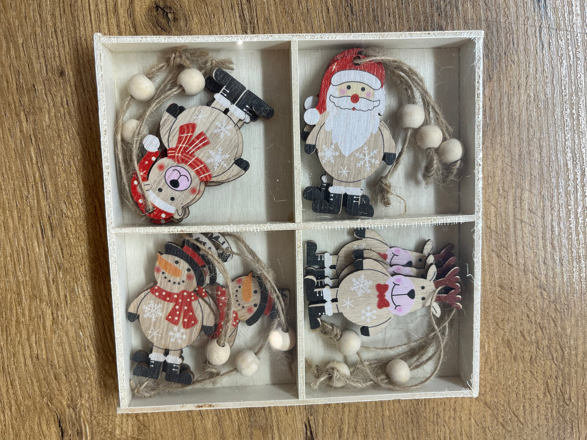 Christmas Wooden  Hanging Decorations - set of 12