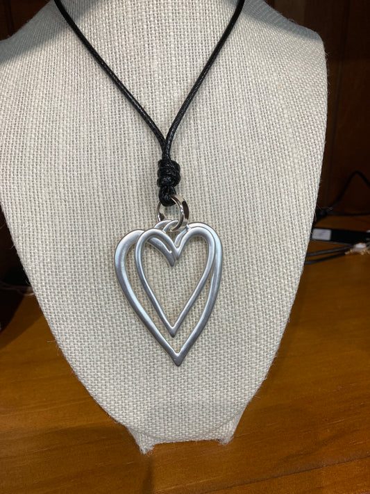 Double Heart Necklace - Pewter