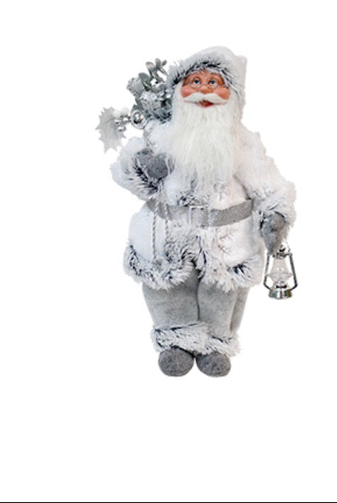 Santa with Lantern - Silver and White