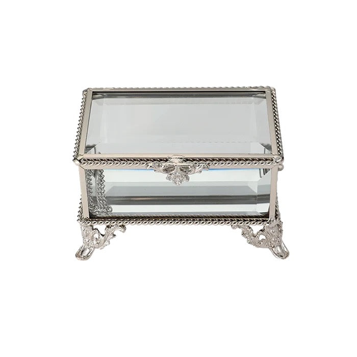 Rectangle Silver Glass Jewellery Box