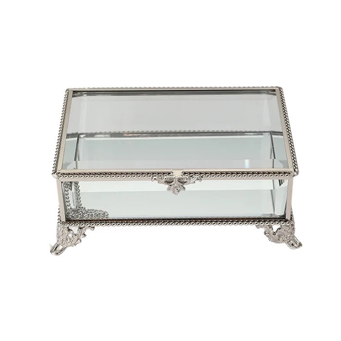 Jewellery Box Silver with Clear Glass