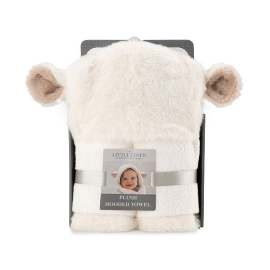 Little Linen Plush Hooded Towel - Farmyard Lamb