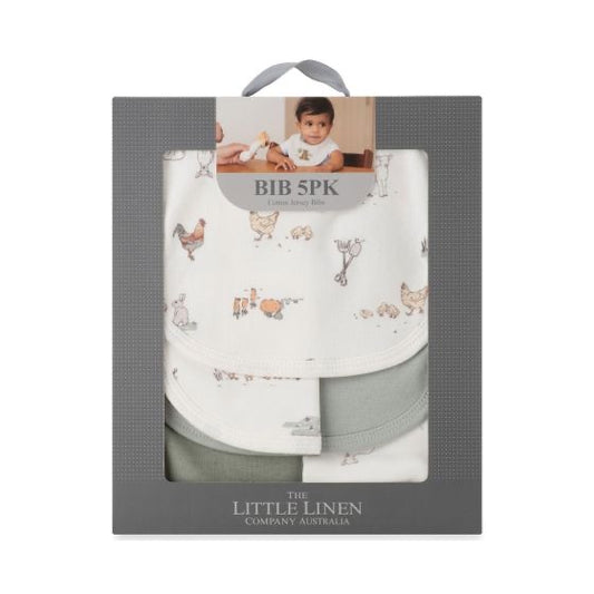 Little Linen Jersey Baby Bib 5 Pack - Farmyard Lamb