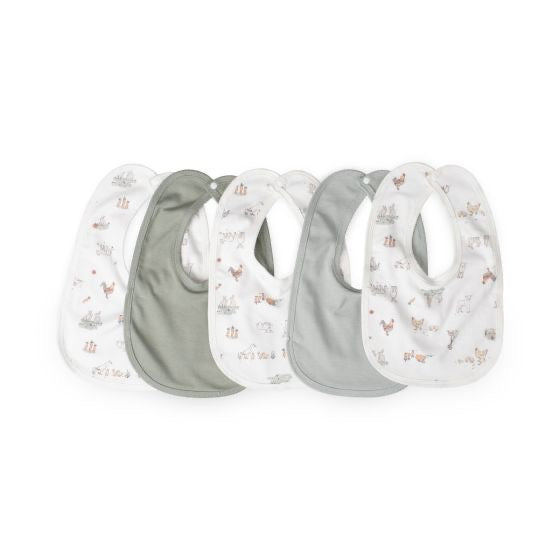 Little Linen Jersey Baby Bib 5 Pack - Farmyard Lamb