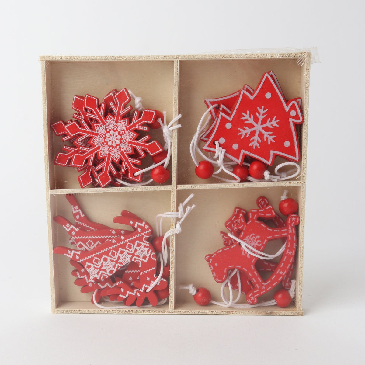 Christmas Wooden  Hanging Decorations - set of 12