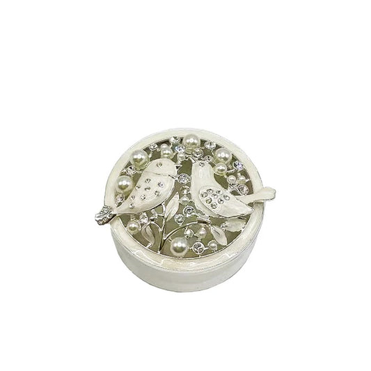 Round Trinket Box - Birds and Pearls