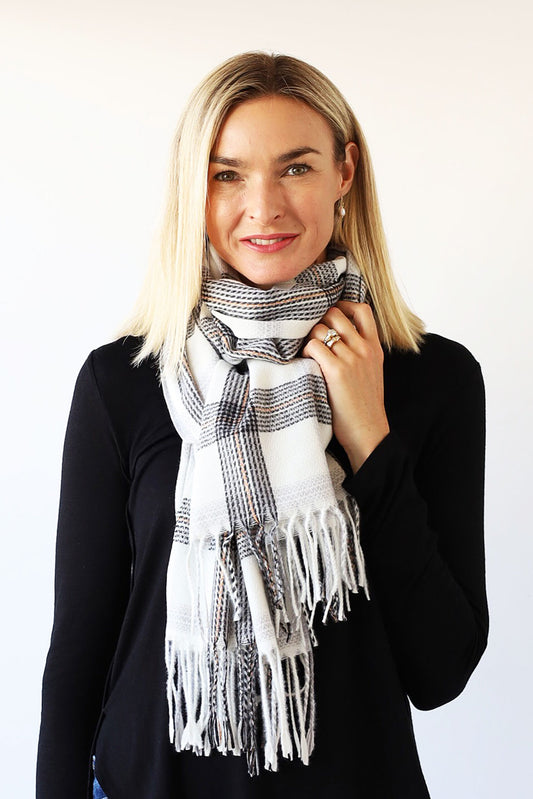 Checked Winter Scarf with Tassels