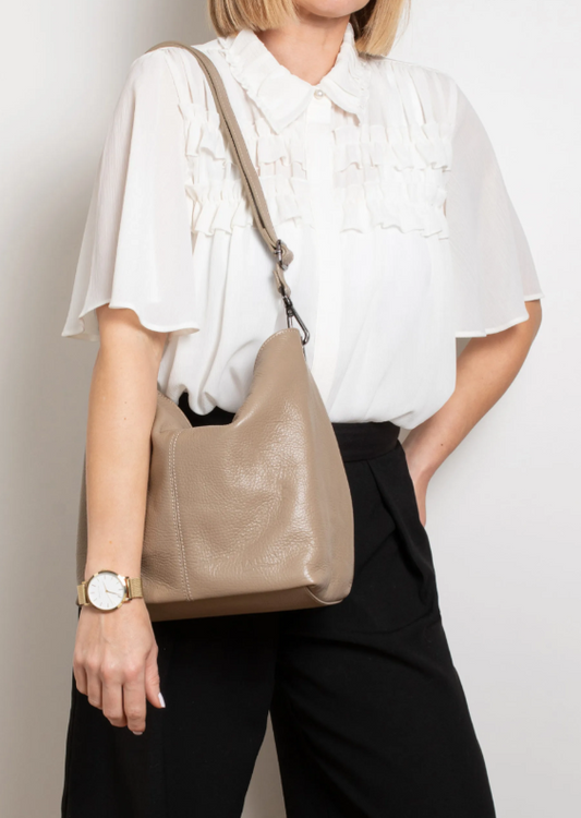 La Lupa Italian Leather Handbag -  Lola medium Taupe