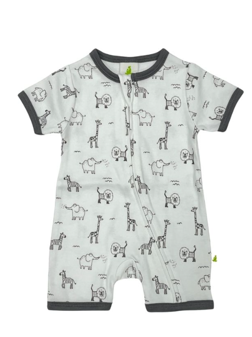 Short Sleeve Zipsuit - Zoo animals