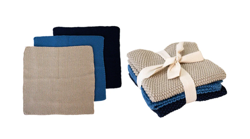 Ladelle Eco Knitted 3pk Dishcloth - Blue