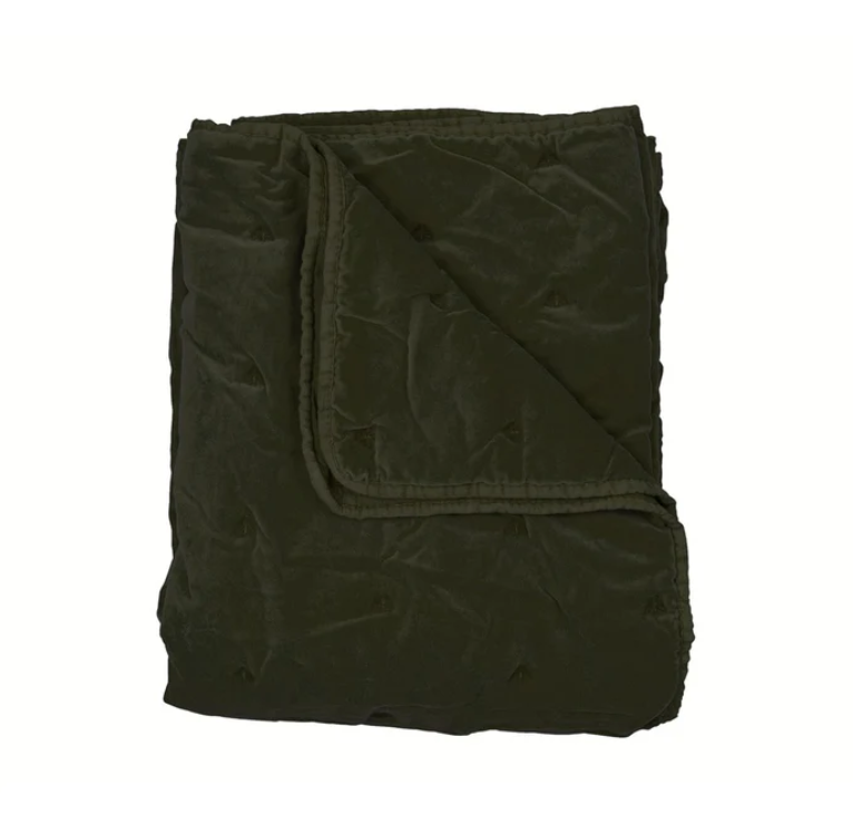Mason Bee Velvet Throw Olive Green
