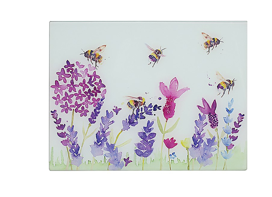 Lavender & Bees Glass Cutting Board
