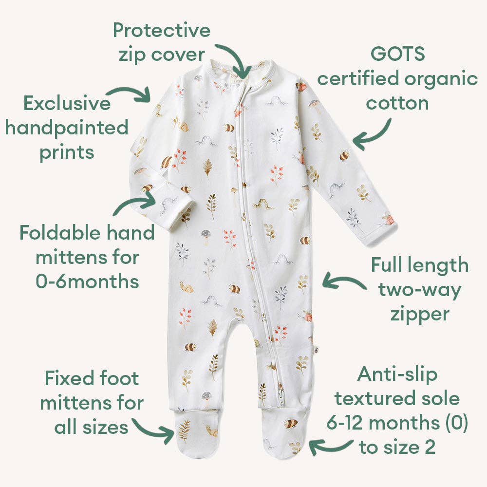 Organic Cotton Snuggle Hunny Sleepsuit - Garden Friends