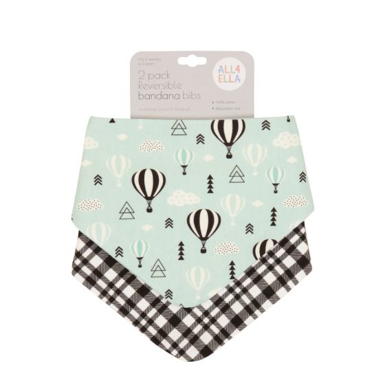 Reversible Bandana Bibs 2pk - Hot Air Balloons