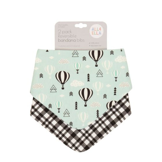 Reversible Bandana Bibs 2pk - Hot Air Balloons