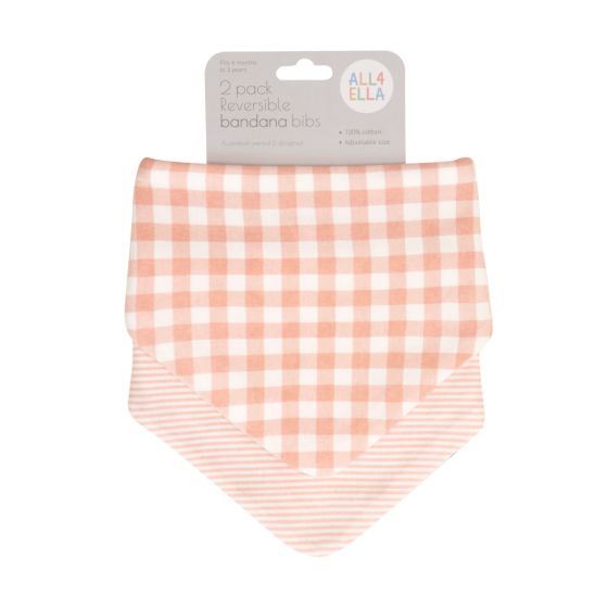 Reversible Bandana Bibs 2pk - Gingham Strawberry
