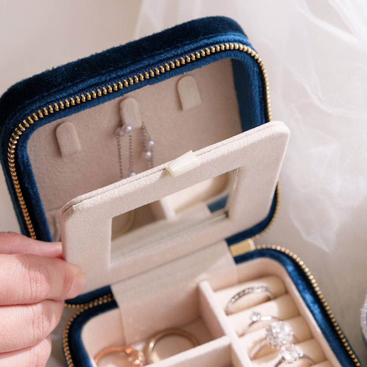 Velvet Jewellery Box - Ice Blue