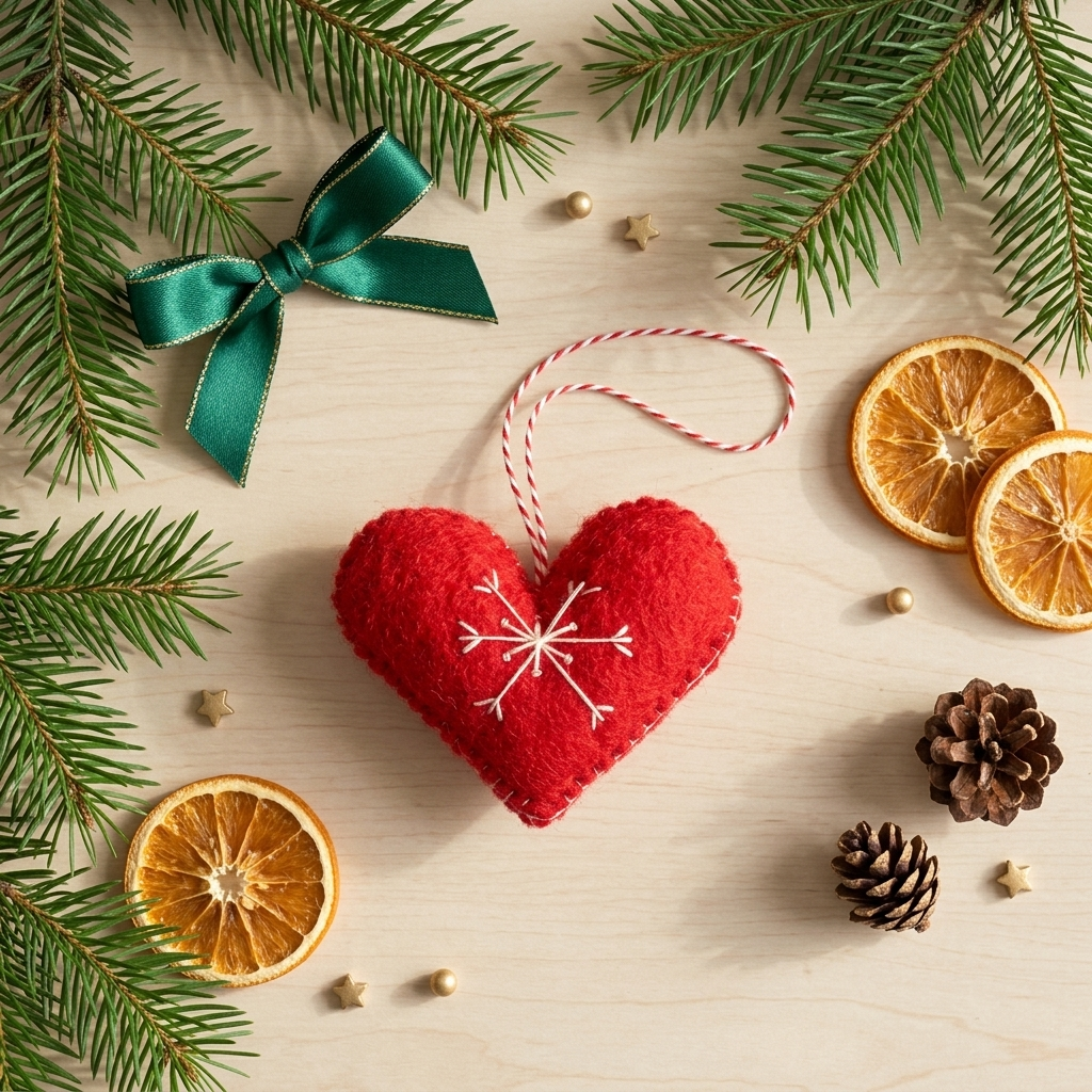 Embroidered Wool Felt Ornament – Red Heart