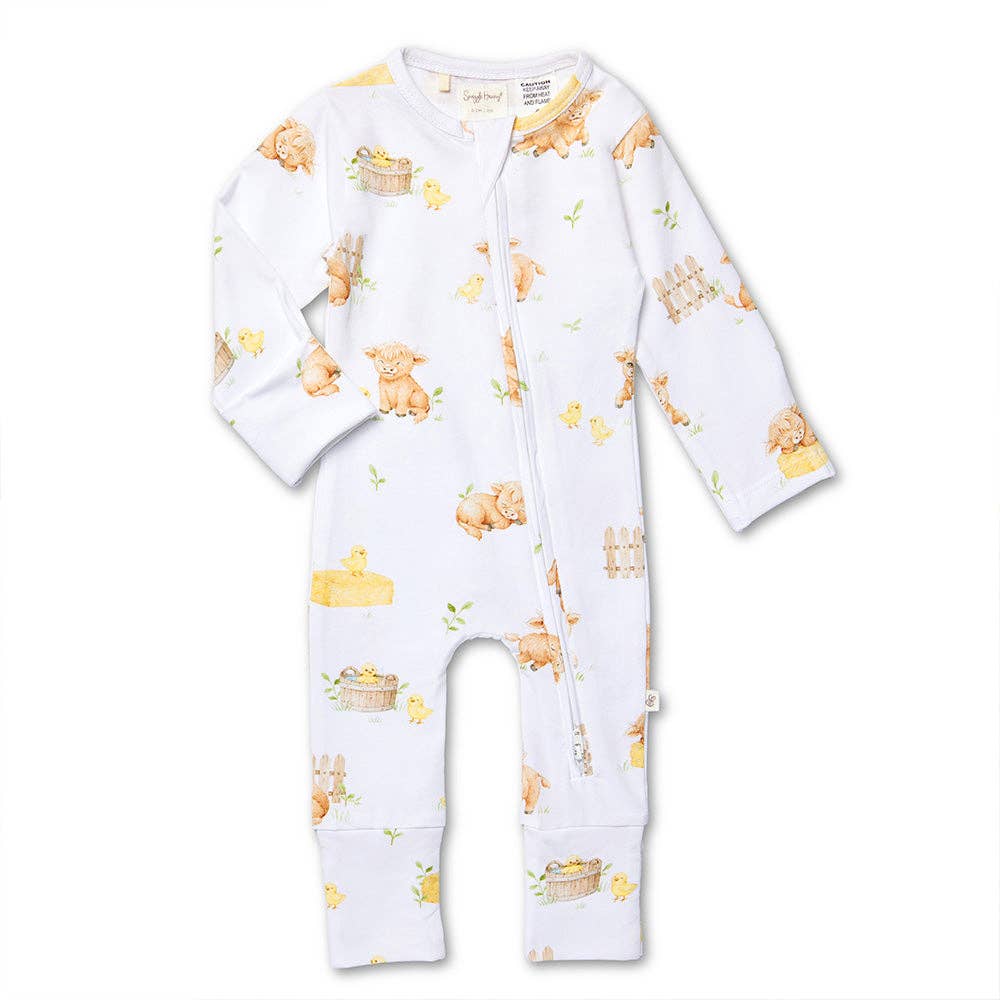 Organic Cotton Snuggle Hunny Sleepsuit - Highland Cows