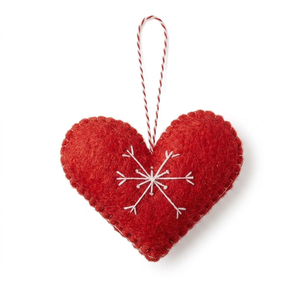 Embroidered Wool Felt Ornament – Red Heart