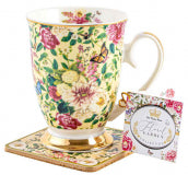 Floral Garden Mug and Coaster - Cream