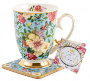 Floral Garden Mug and Coaster - Blue